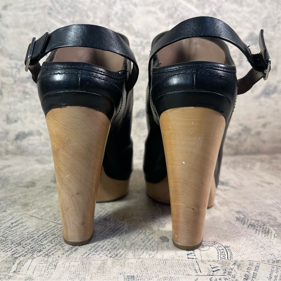 Belle by Sigerson Morrison , Black Leather Wood Clog Heels - Picture 7 of 14